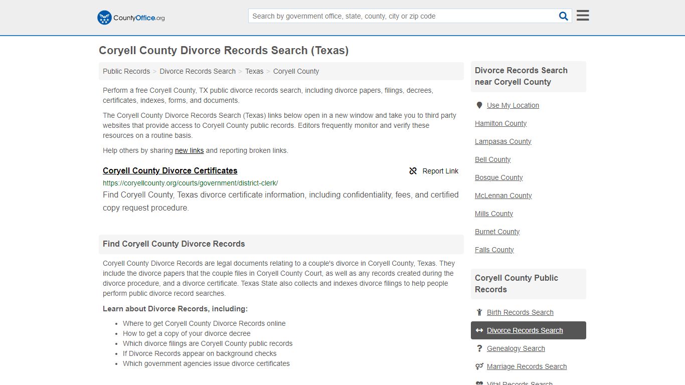 Divorce Records Search - Coryell County, TX (Divorce Certificates ...